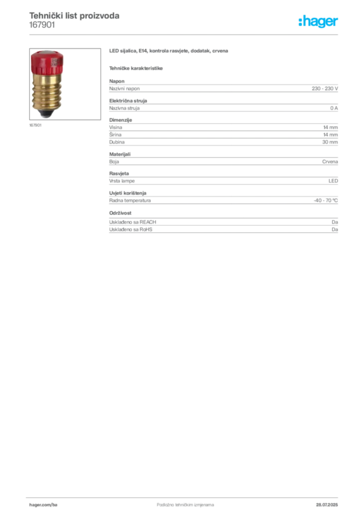 Slika Hager Product data sheet 167901  | Hager