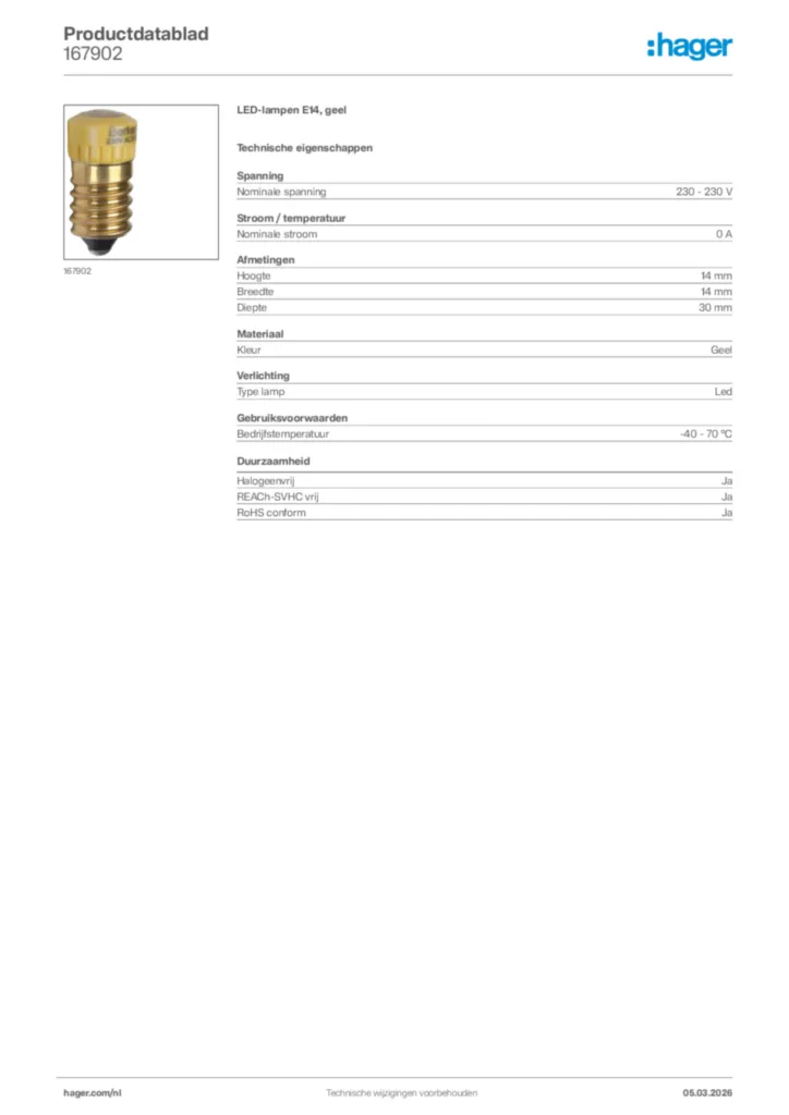 Afbeelding Hager Productdatablad 167902 | Hager Nederland