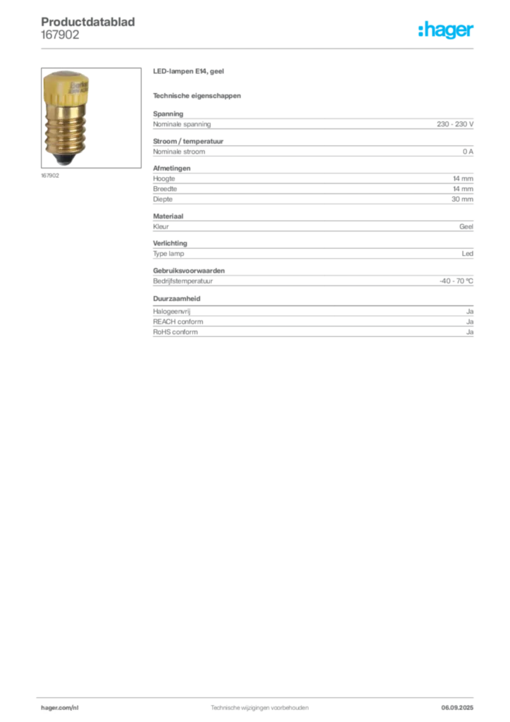 Afbeelding Hager Productdatablad 167902 | Hager Nederland