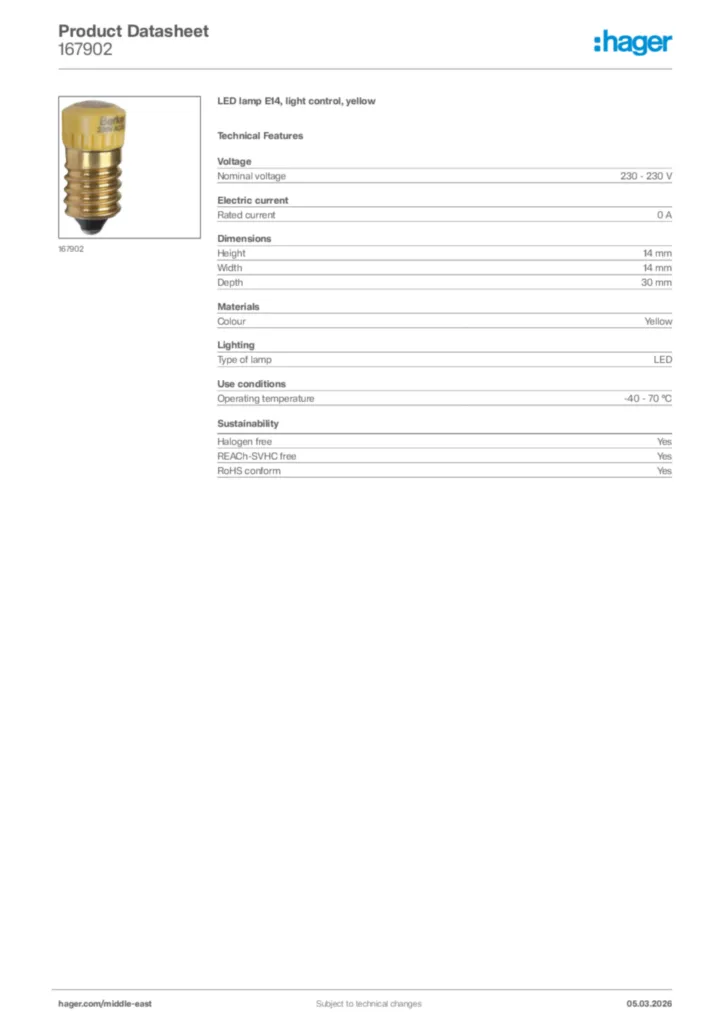 Image Hager Product data sheet 167902  | Hager