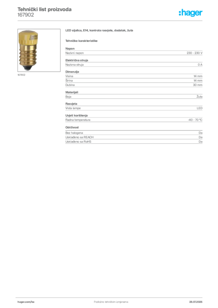 Slika Hager Product data sheet 167902  | Hager