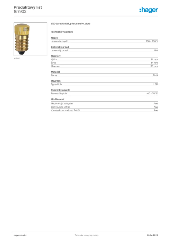 Obrázek Hager Product data sheet 167902 | Hager