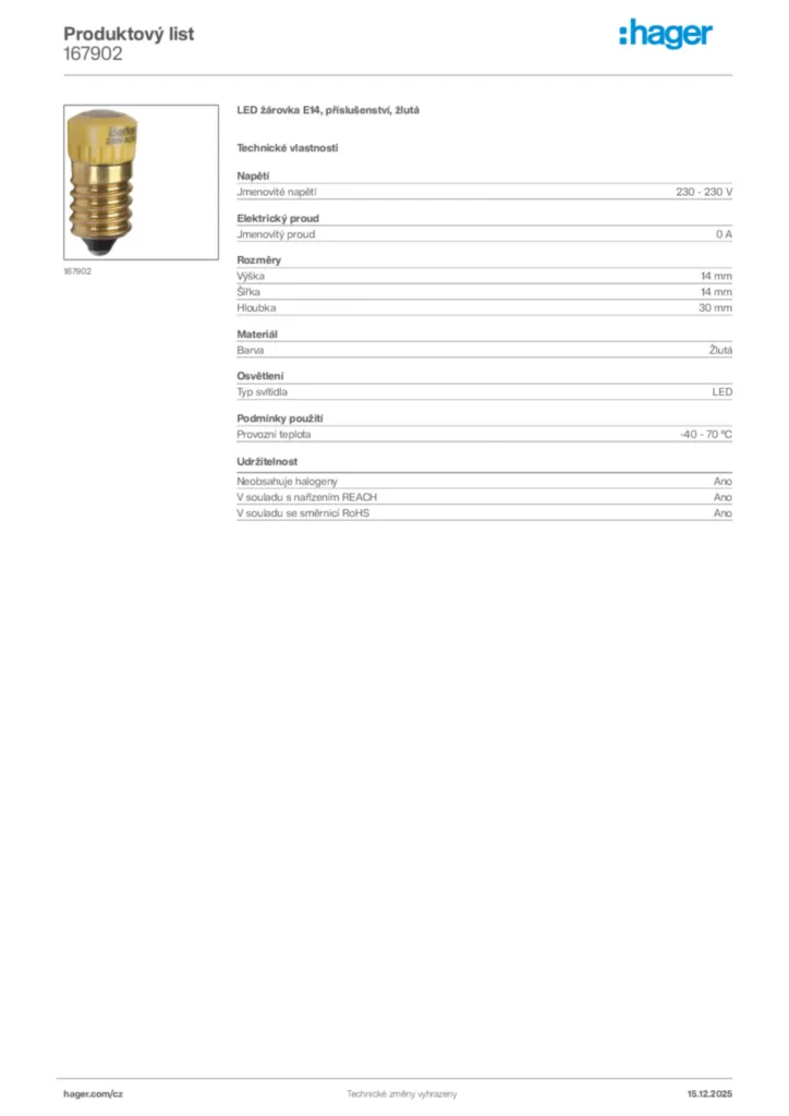 Obrázek Hager Produktový list 167902 | Hager