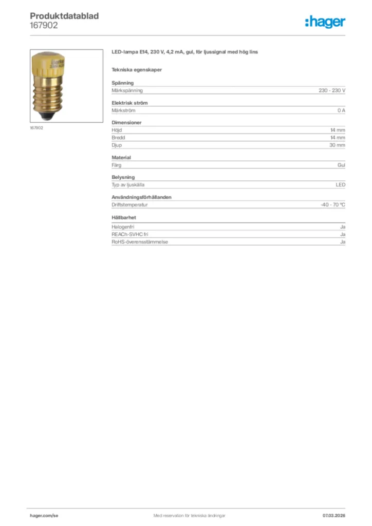 Bild Hager Produktdatablad 167902 | Hager Sverige