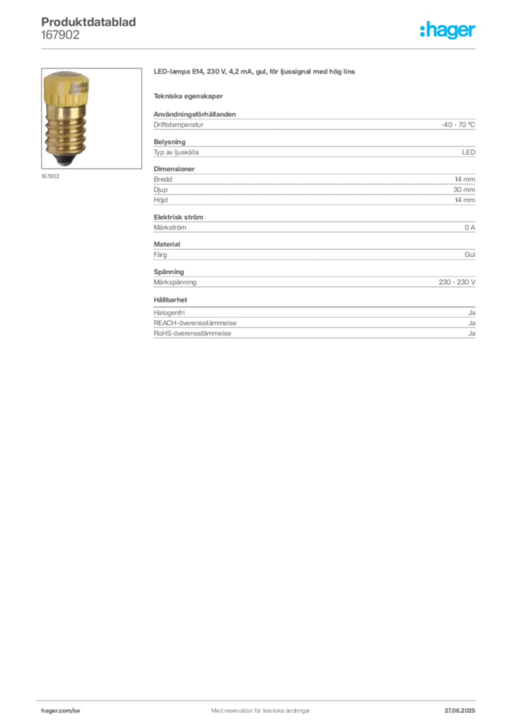 Bild Hager Produktdatablad 167902 | Hager Sverige