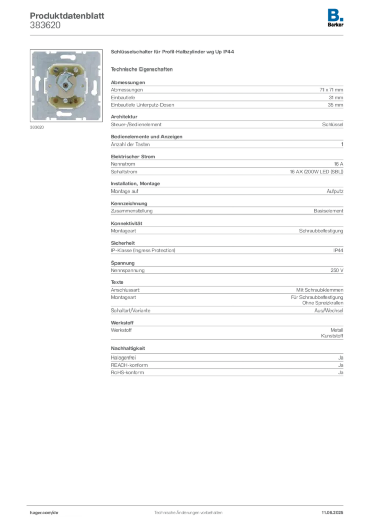 Bild Berker Produktdatenblatt 383620 | Hager Deutschland