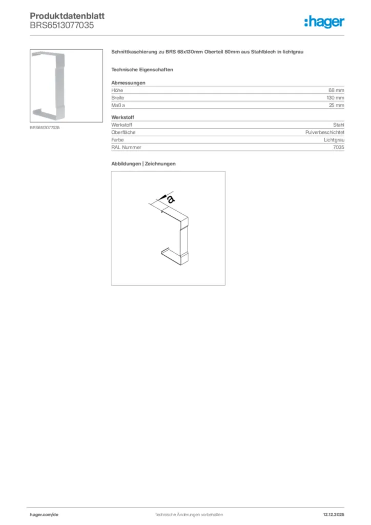 Bild Hager Produktdatenblatt BRS6513077035 | Hager Deutschland