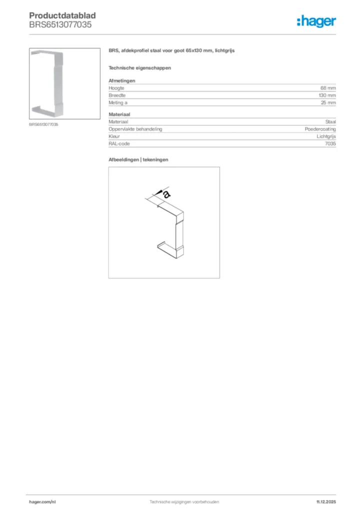 Afbeelding Hager Productdatablad BRS6513077035 | Hager Nederland
