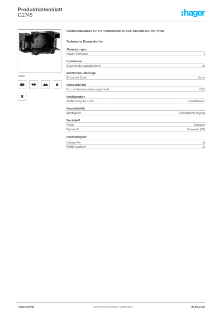 Bild Hager Produktdatenblatt G2745 | Hager Deutschland