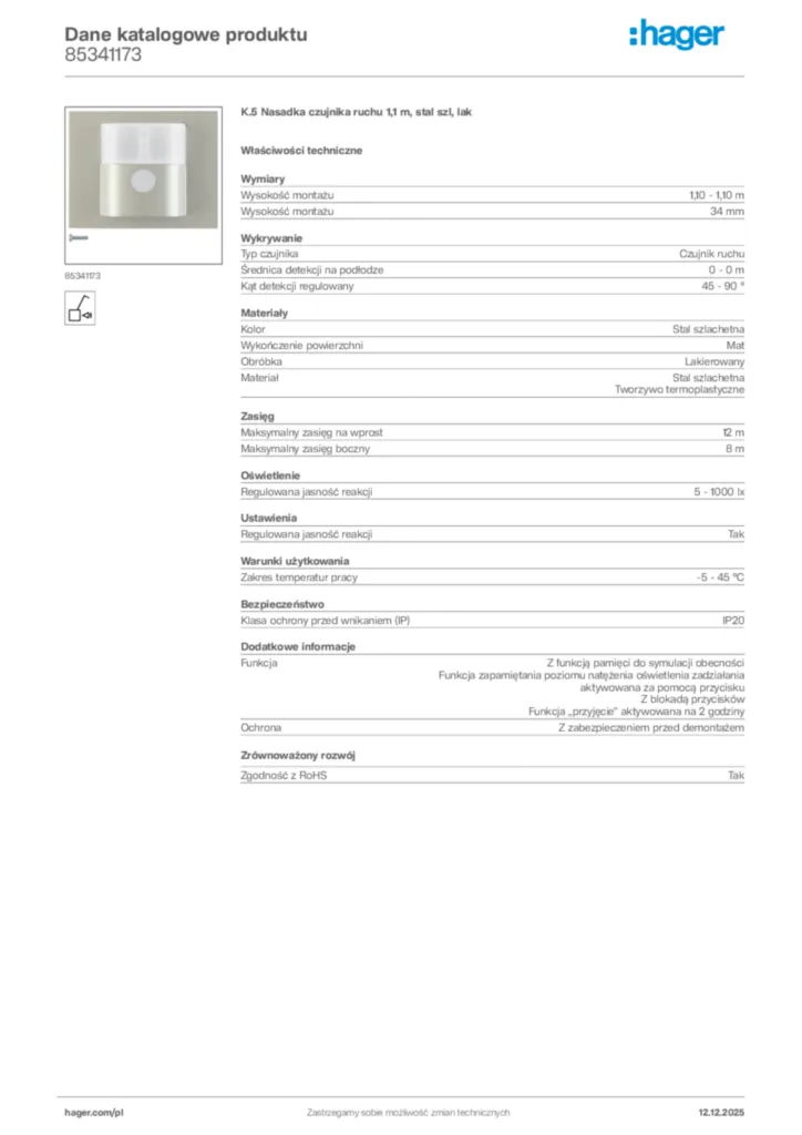 Zdjęcie Hager Karta katalogowa 85341173 | Hager Polska