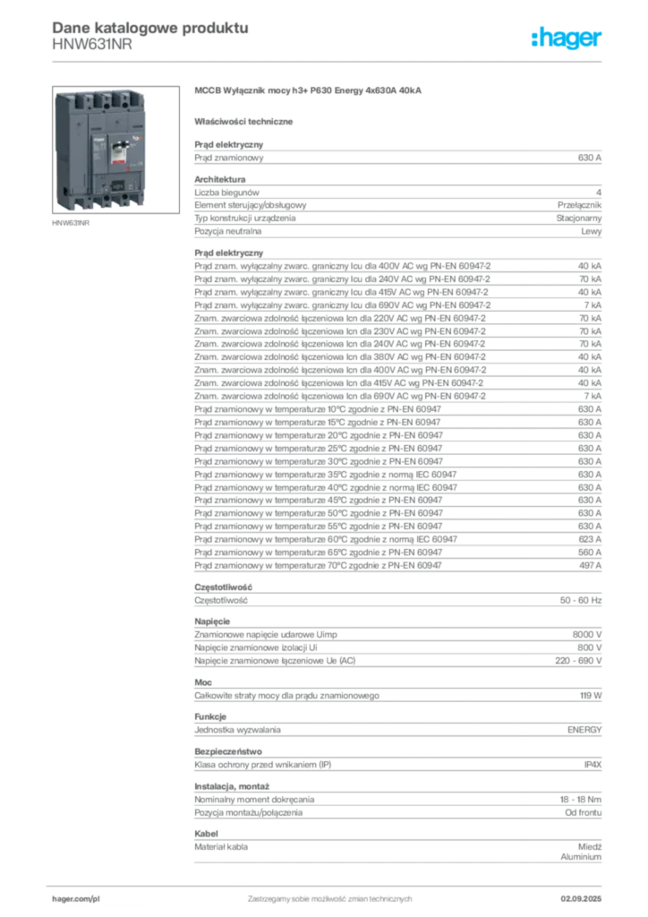 Zdjęcie Hager Karta katalogowa HNW631NR | Hager Polska
