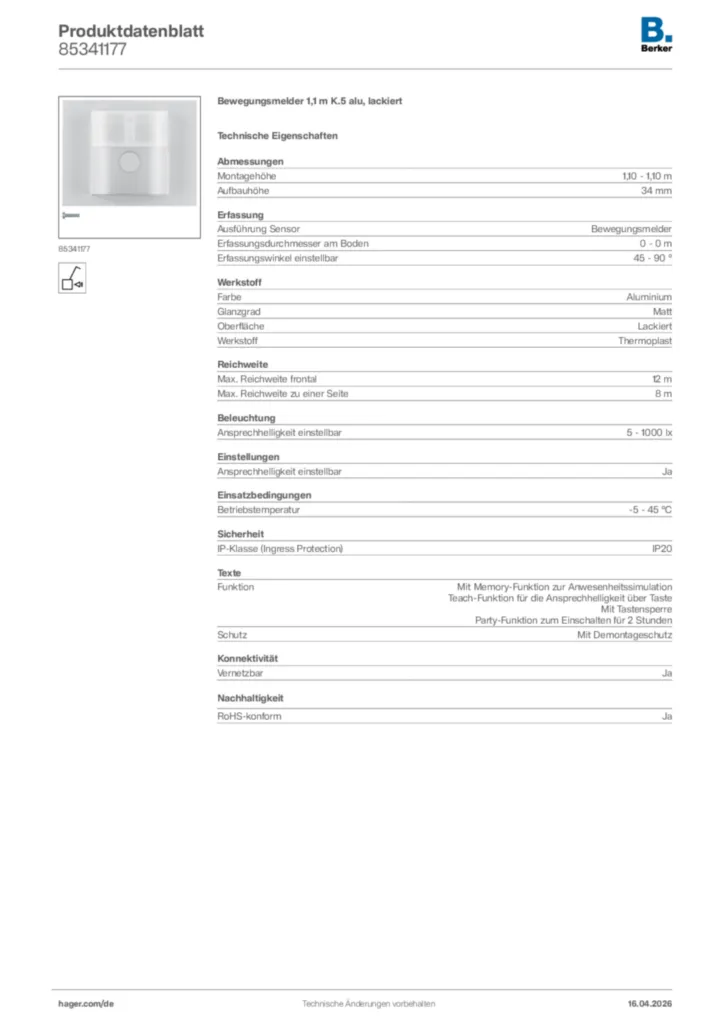 Bild Berker Produktdatenblatt 85341177 | Hager Deutschland