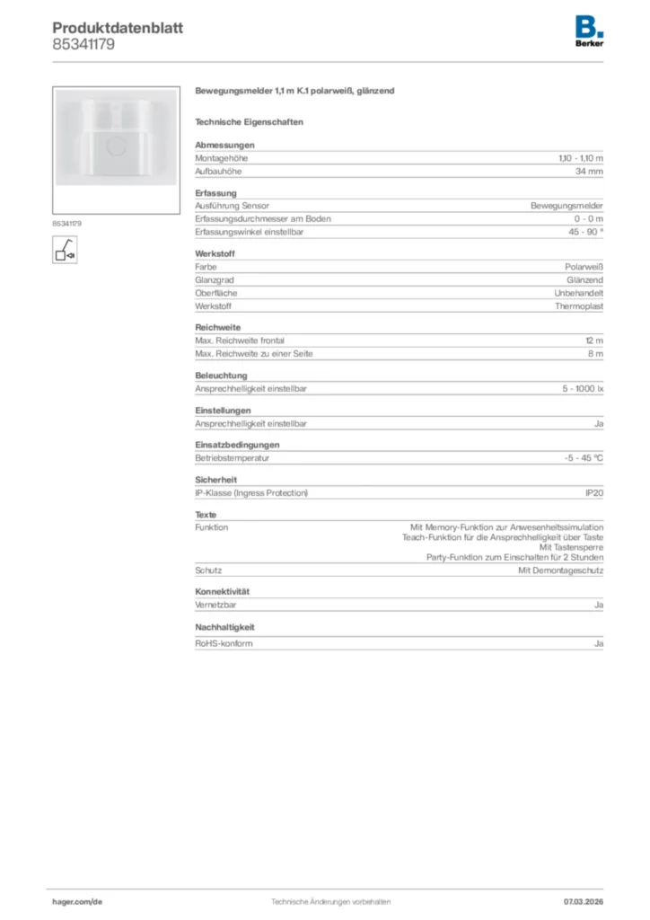 Bild Berker Produktdatenblatt 85341179 | Hager Deutschland
