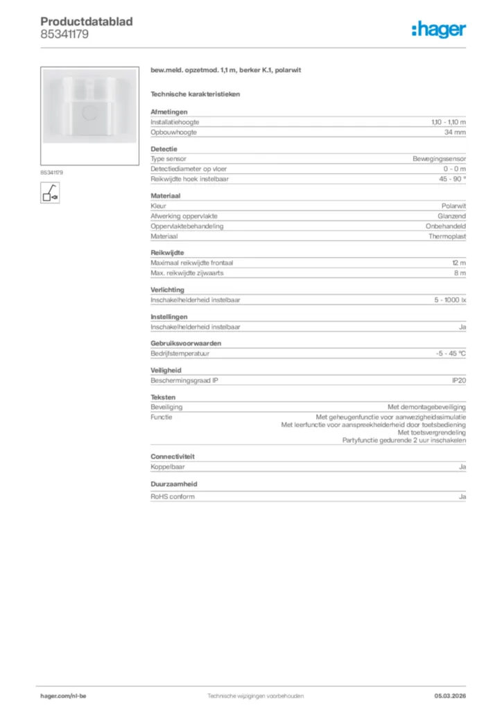 Afbeelding Hager Productdatablad 85341179 | Hager Belgium