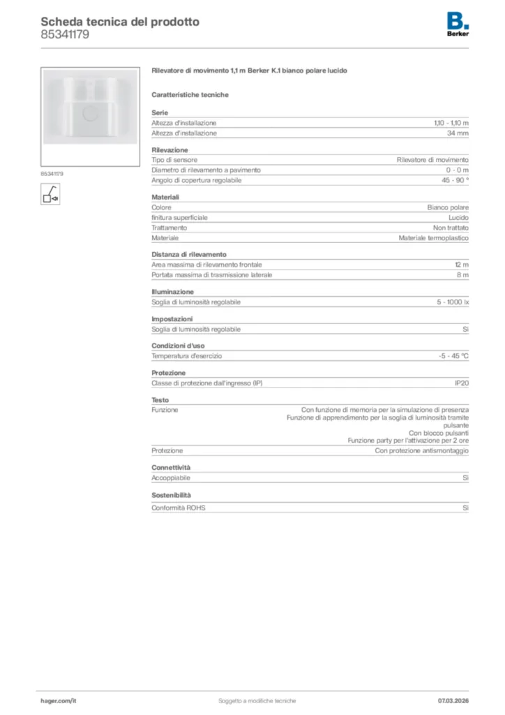 Immagine Berker Scheda tecnica del prodotto 85341179 | Hager Italia