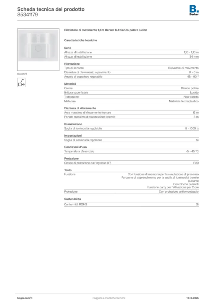 Immagine Berker Scheda tecnica del prodotto 85341179 | Hager Italia