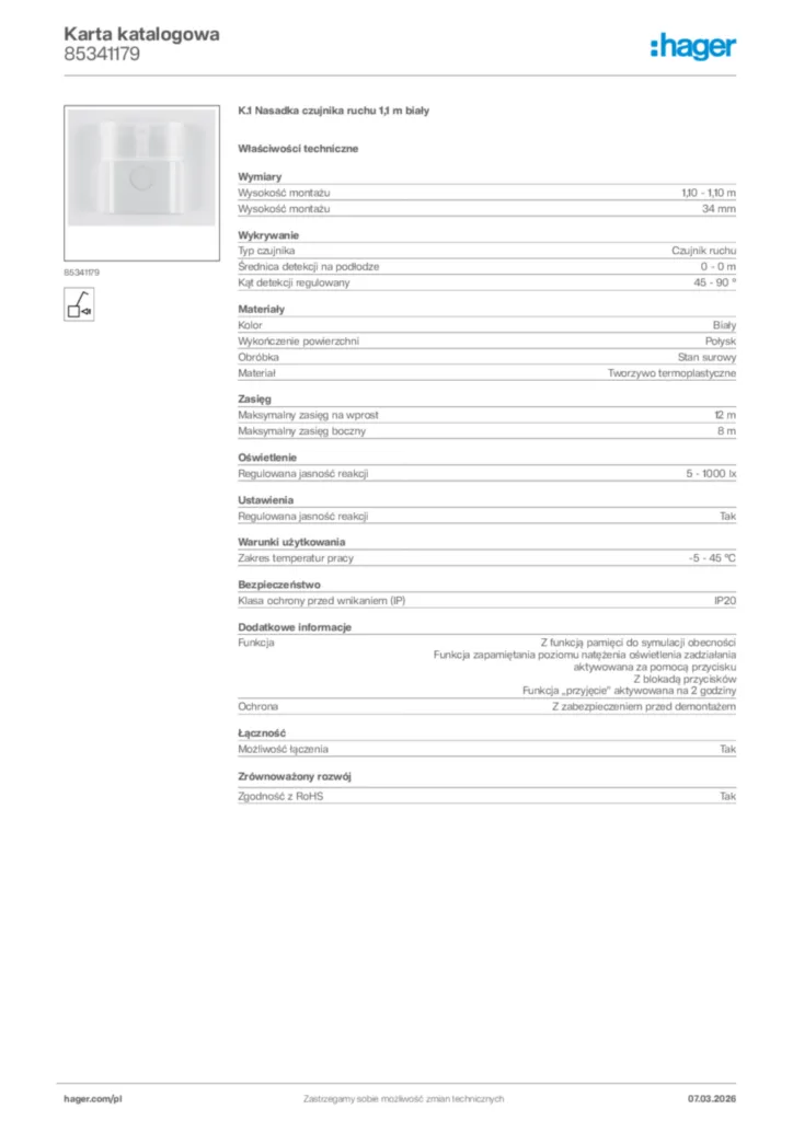 Zdjęcie Hager Karta katalogowa 85341179 | Hager Polska