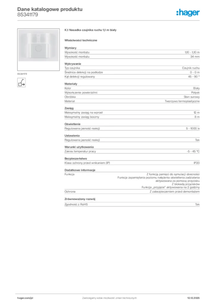 Zdjęcie Hager Karta katalogowa 85341179 | Hager Polska