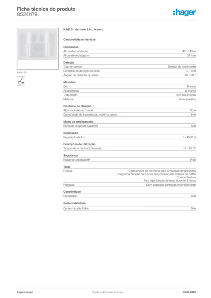 Imagem Hager Ficha técnica do produto 85341179 | Hager Portugal