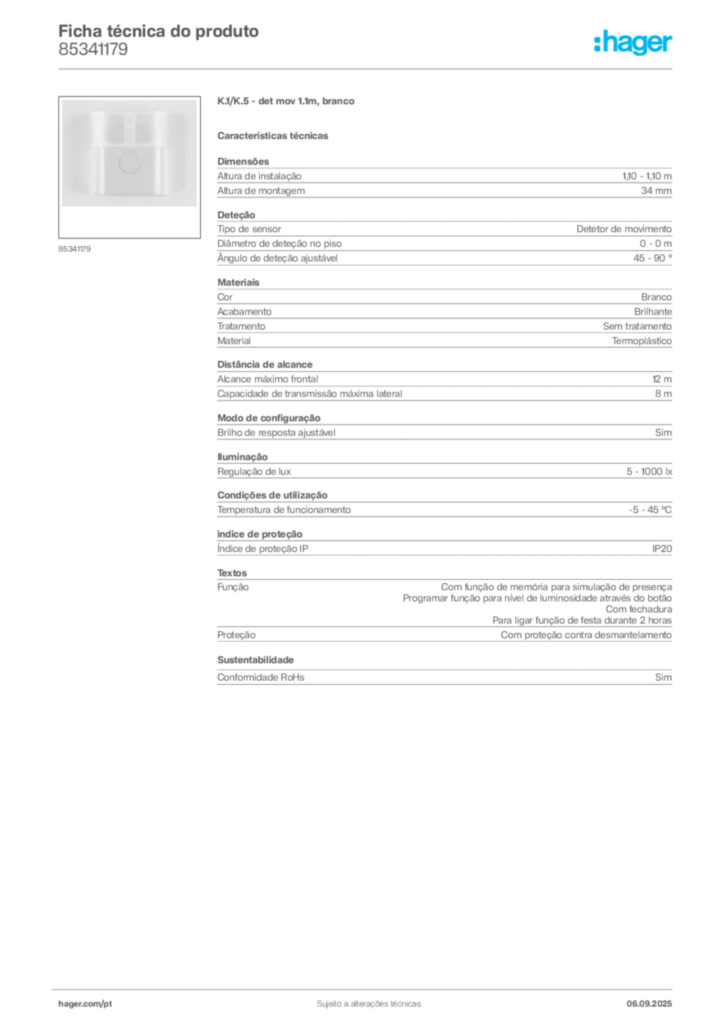 Imagem Hager Ficha técnica do produto 85341179 | Hager Portugal