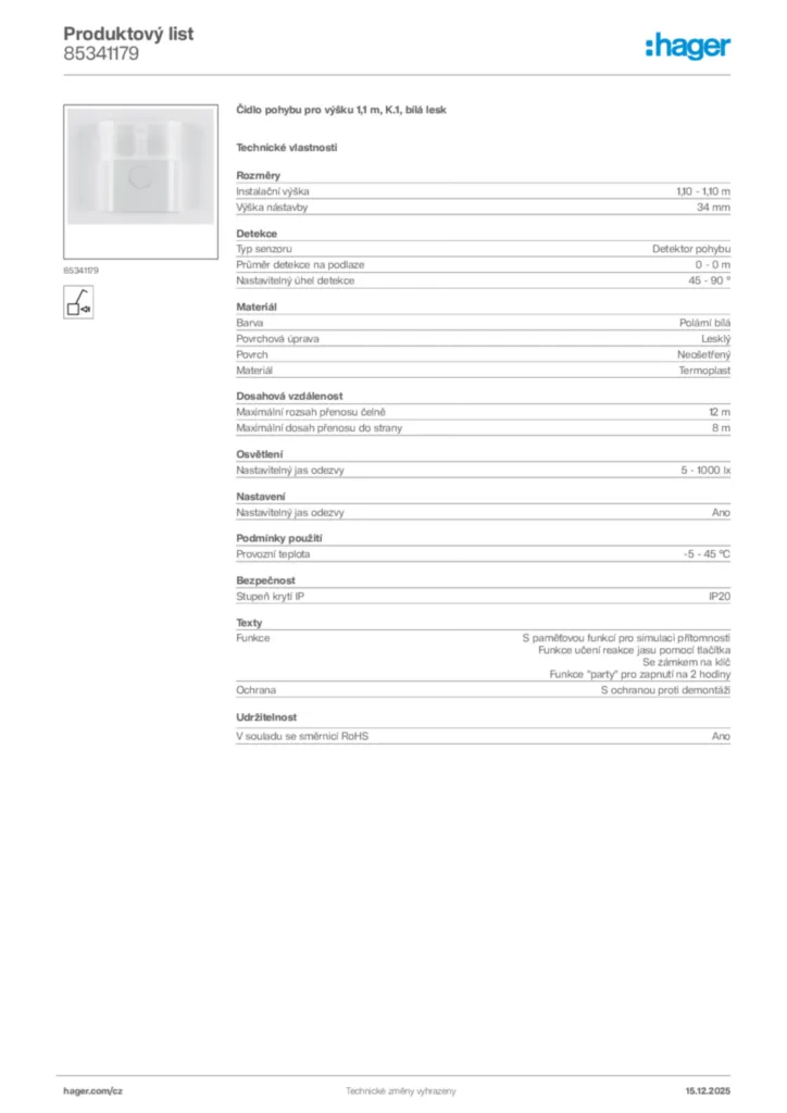 Obrázek Hager Produktový list 85341179 | Hager