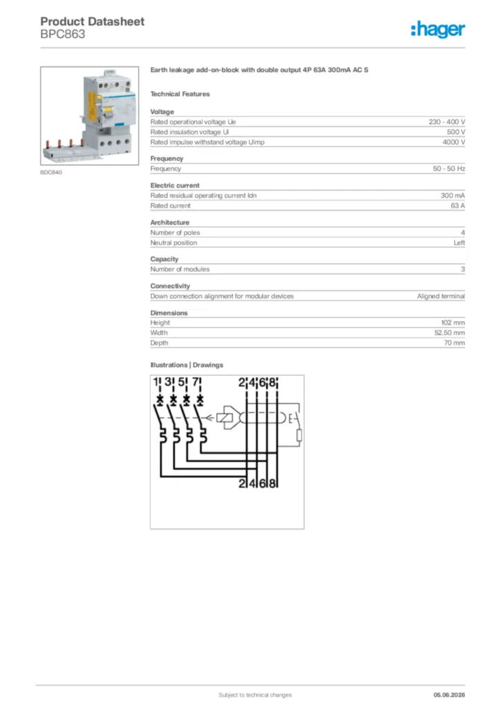 Image Hager Product data sheet BPC863  | Hager Africa