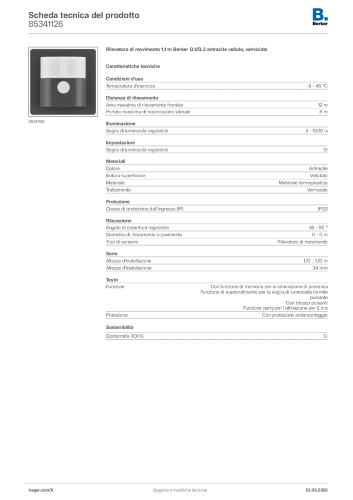 Immagine Berker Scheda tecnica del prodotto 85341126 | Hager Italia