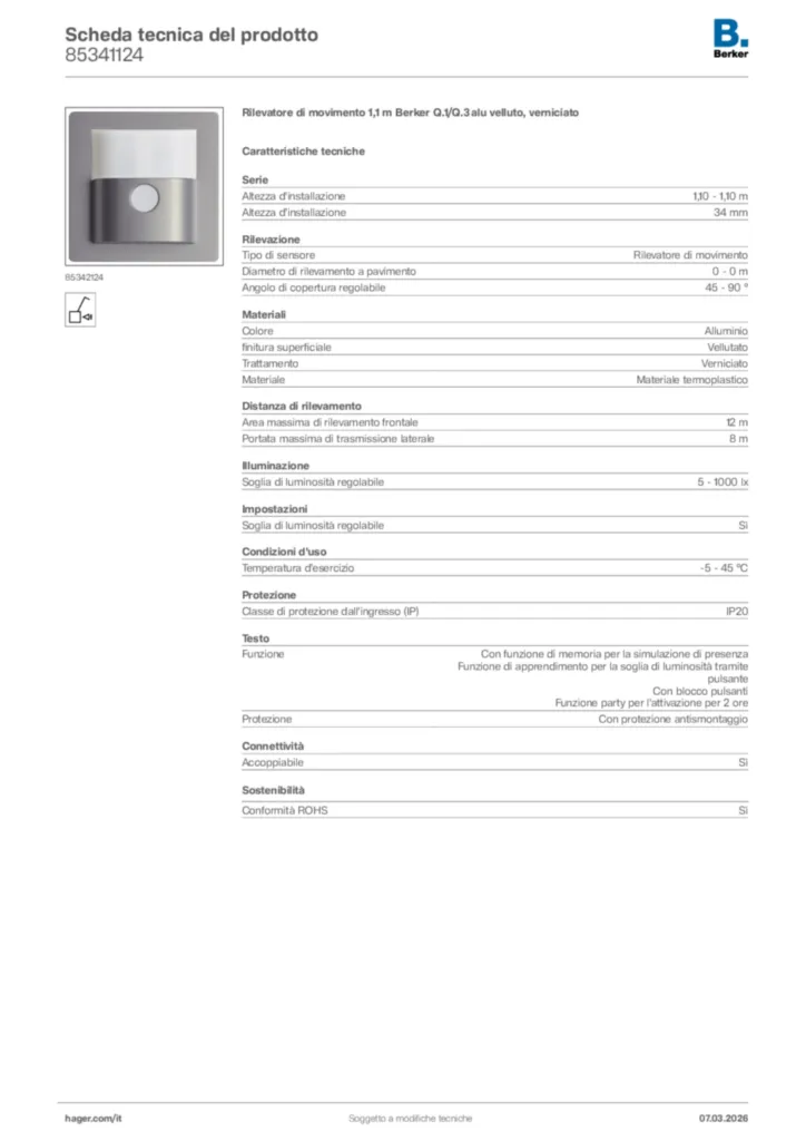 Immagine Berker Scheda tecnica del prodotto 85341124 | Hager Italia