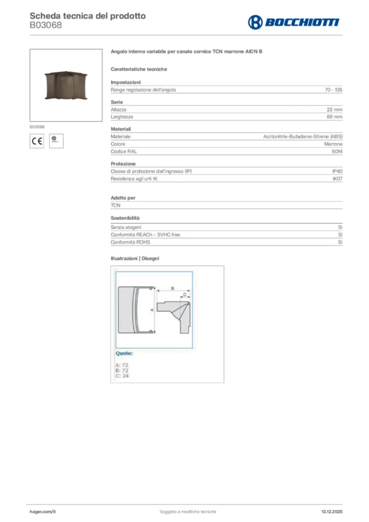 Immagine Bocchiotti Scheda tecnica del prodotto B03068 | Hager Italia