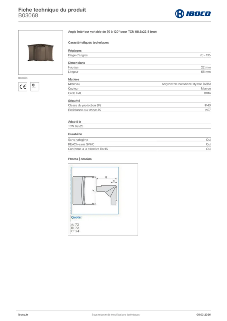 Image Iboco Fiche technique du produit B03068 | Hager France