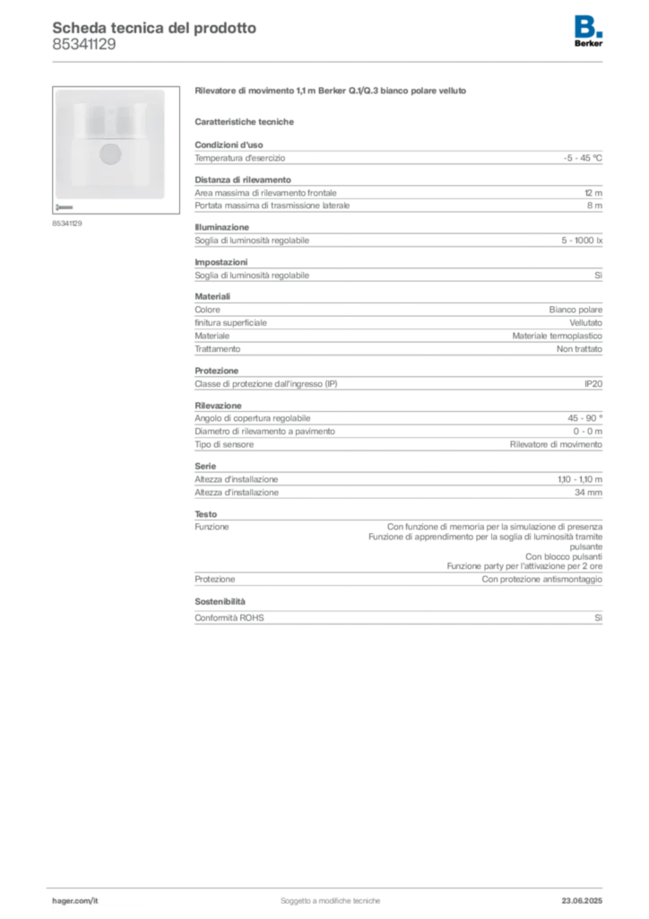 Immagine Berker Scheda tecnica del prodotto 85341129 | Hager Italia