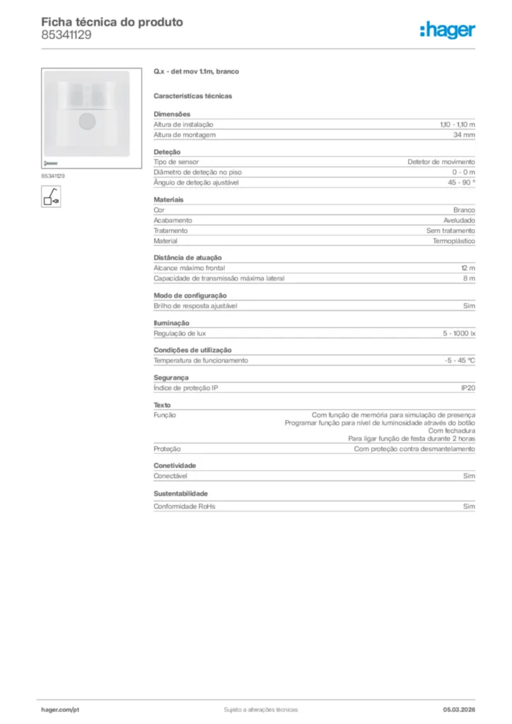 Imagem Hager Ficha técnica do produto 85341129 | Hager Portugal