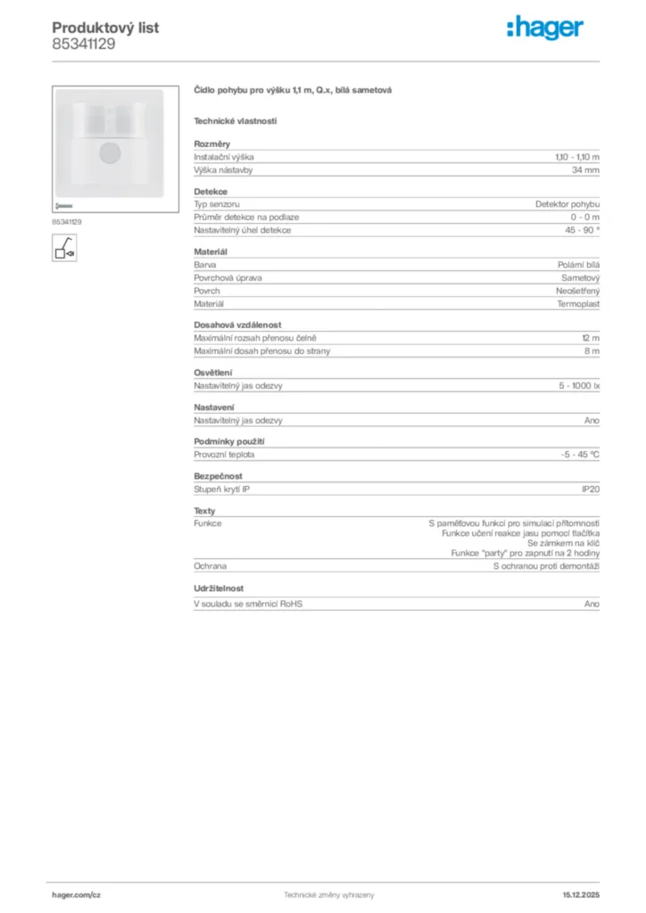 Obrázek Hager Produktový list 85341129 | Hager