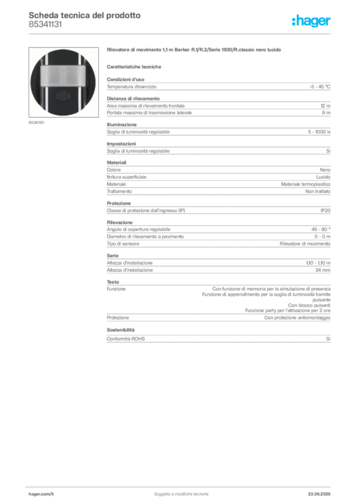Immagine Berker Scheda tecnica del prodotto 85341131 | Hager Italia