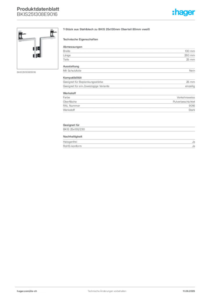 Bild Hager Produktdatenblatt BKIS251308E9016 | Hager Schweiz