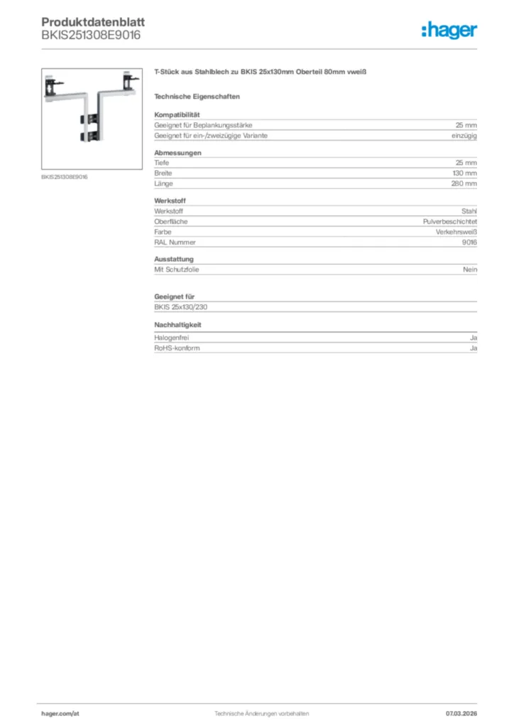 Bild Hager Produktdatenblatt BKIS251308E9016 | Hager Deutschland