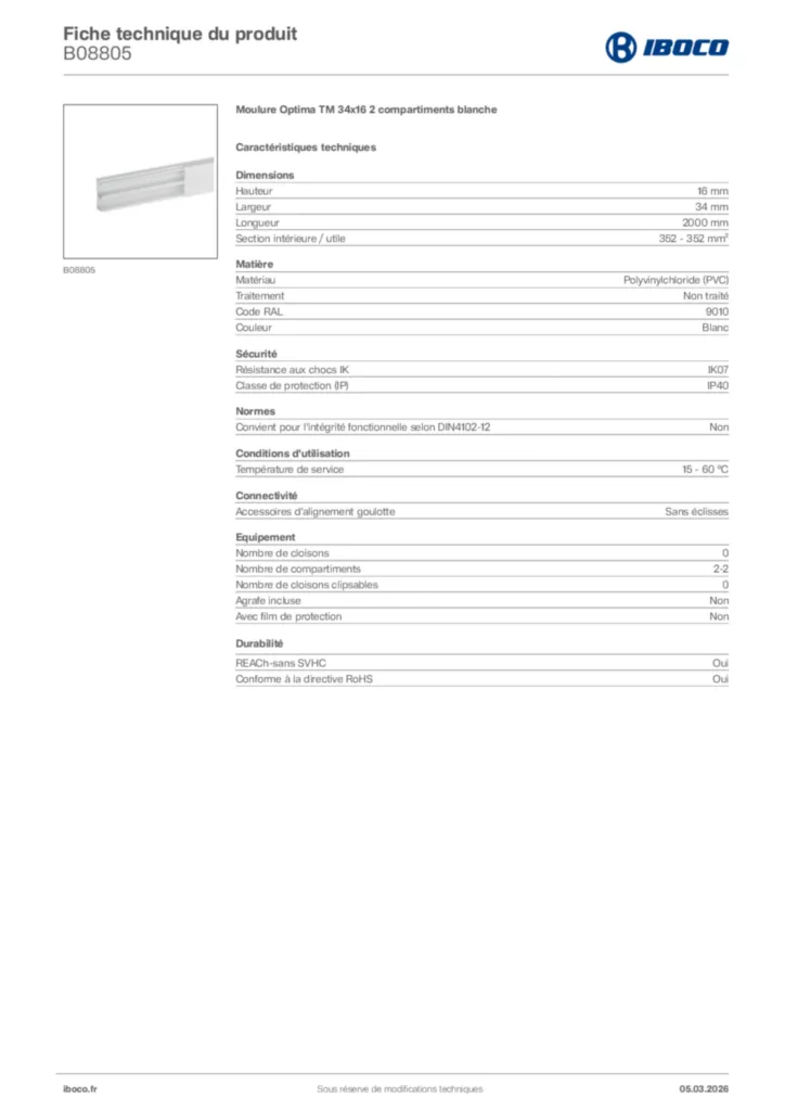 Image Iboco Fiche technique du produit B08805 | Hager France