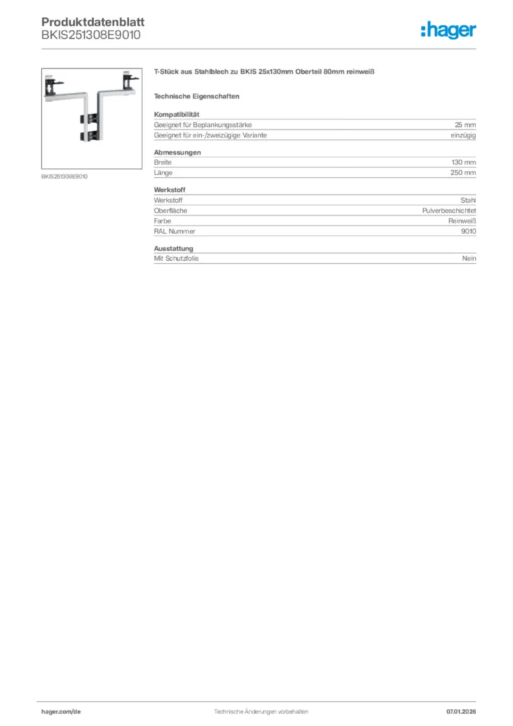 Bild Hager Produktdatenblatt BKIS251308E9010 | Hager Deutschland
