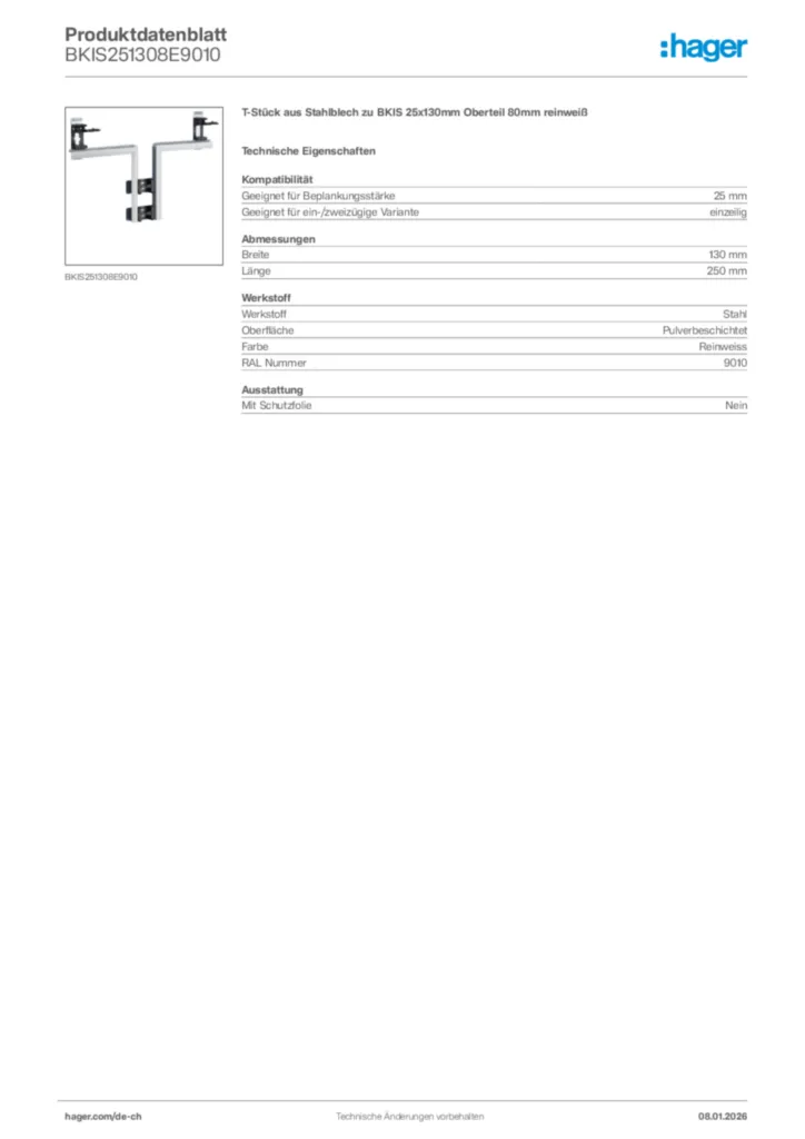 Bild Hager Produktdatenblatt BKIS251308E9010 | Hager Schweiz