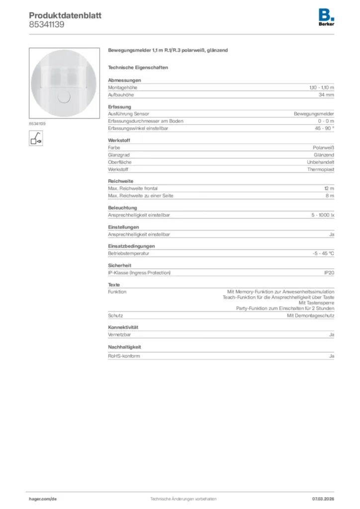 Bild Berker Produktdatenblatt 85341139 | Hager Deutschland