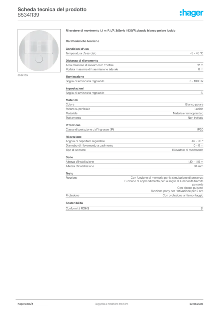 Immagine Berker Scheda tecnica del prodotto 85341139 | Hager Italia