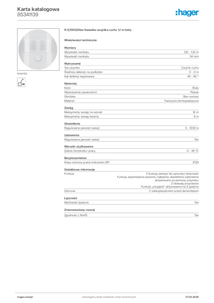 Zdjęcie Hager Karta katalogowa 85341139 | Hager Polska