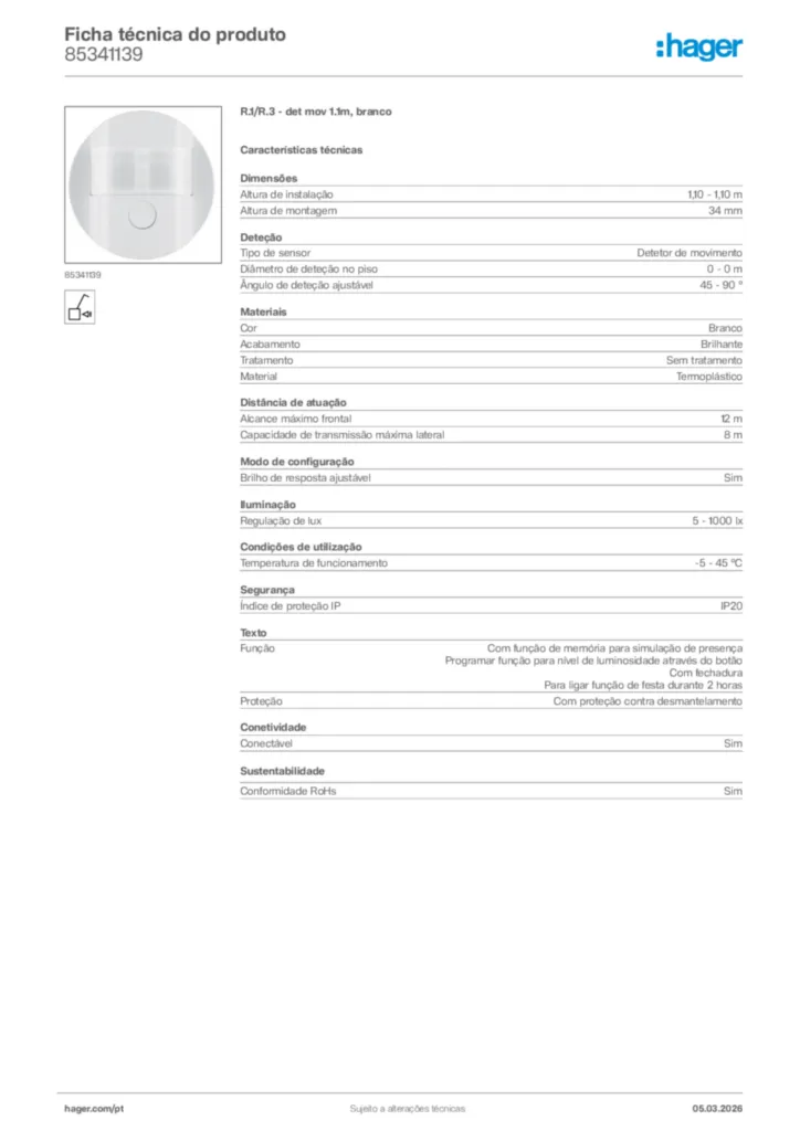 Imagem Hager Ficha técnica do produto 85341139 | Hager Portugal