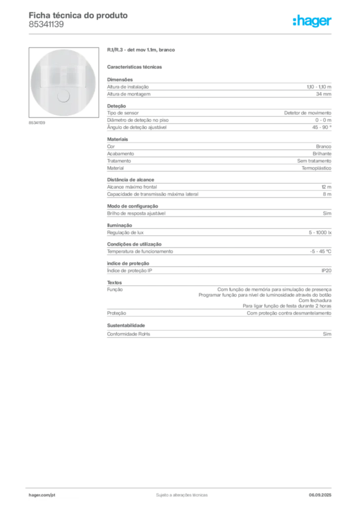 Imagem Hager Ficha técnica do produto 85341139 | Hager Portugal