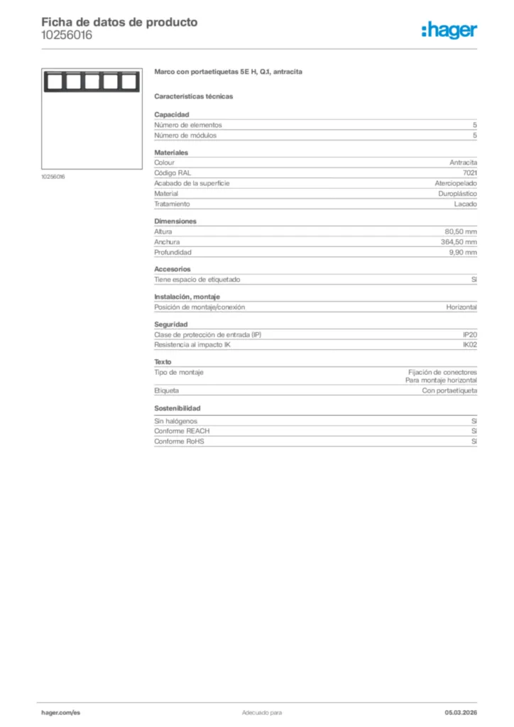 Imagen Hager Ficha de datos de producto 10256016 | Hager España