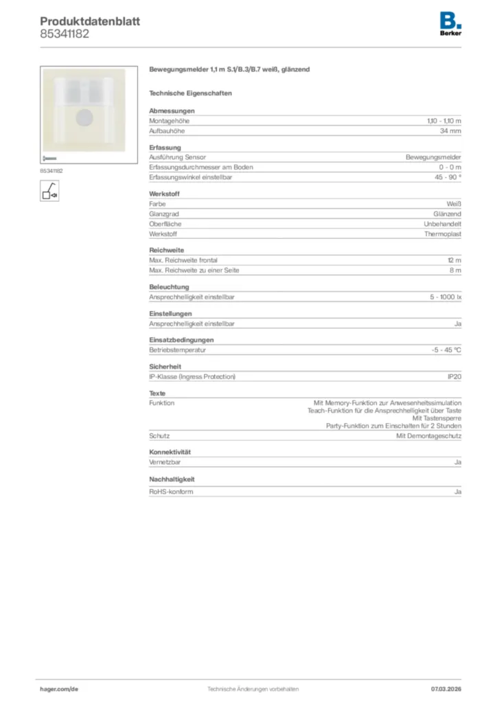 Bild Berker Produktdatenblatt 85341182 | Hager Deutschland