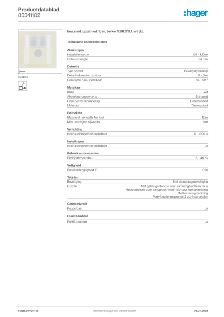 Afbeelding Hager Productdatablad 85341182 | Hager Belgium
