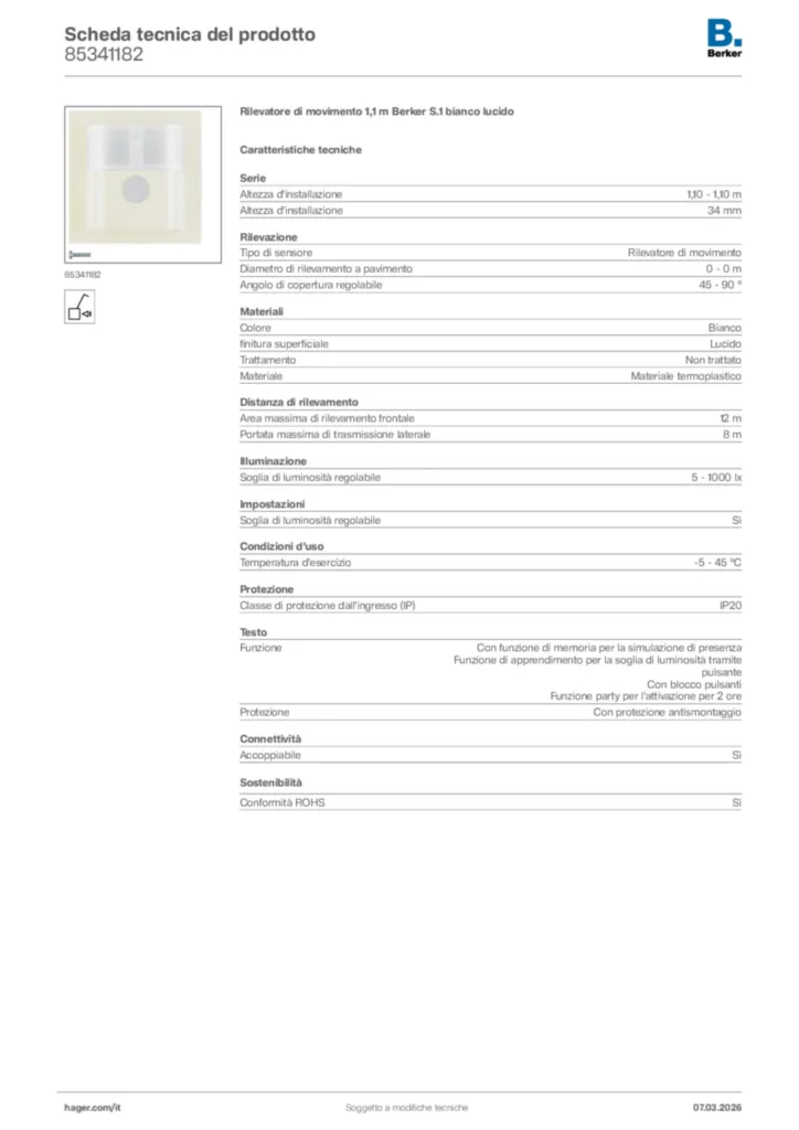 Immagine Berker Scheda tecnica del prodotto 85341182 | Hager Italia