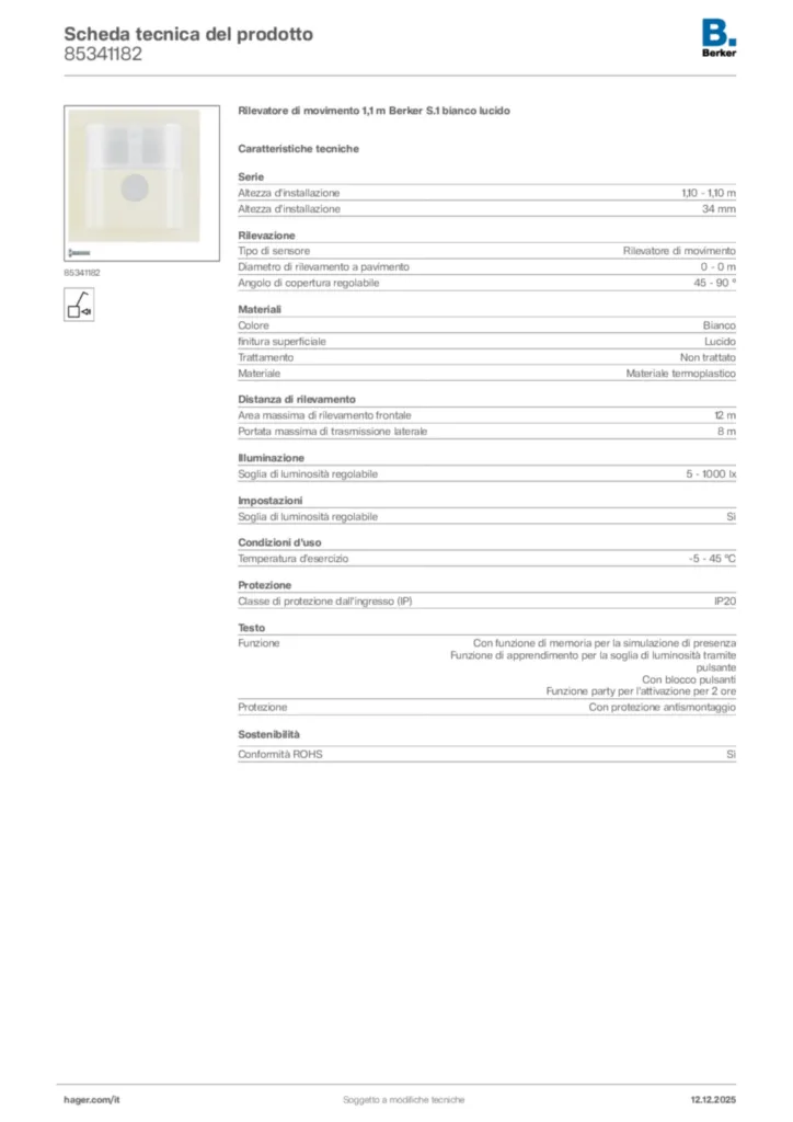 Immagine Berker Scheda tecnica del prodotto 85341182 | Hager Italia
