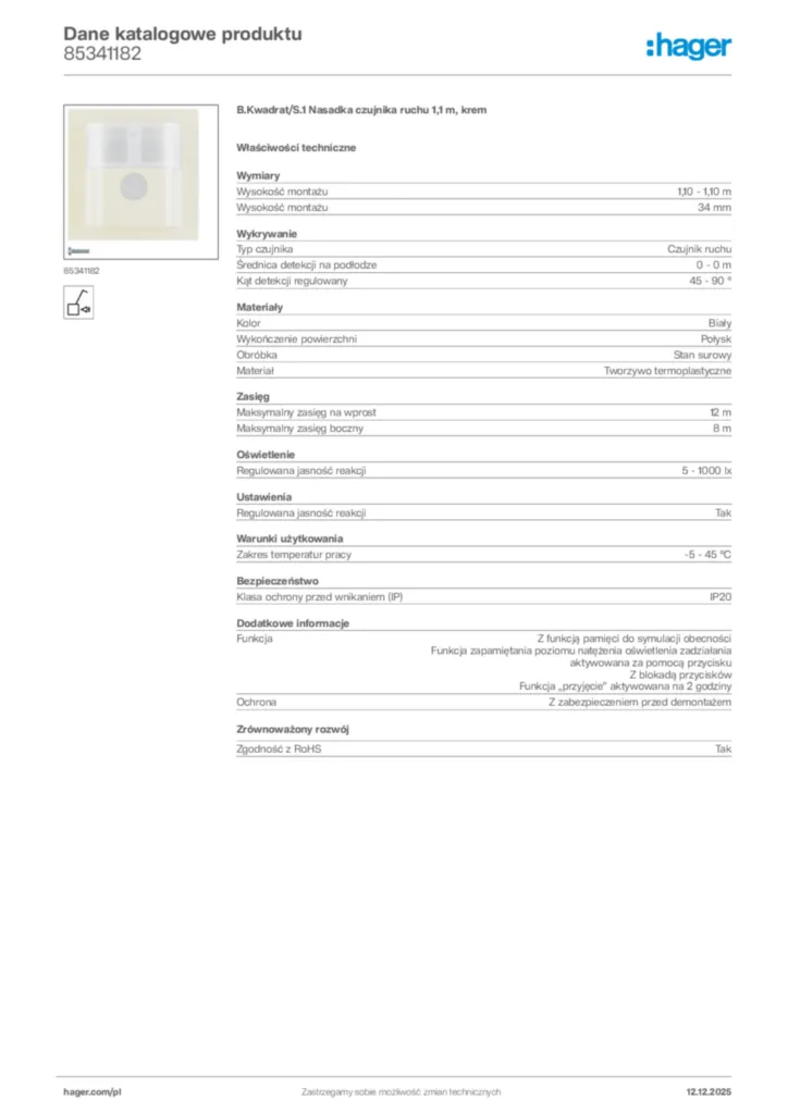 Zdjęcie Hager Karta katalogowa 85341182 | Hager Polska